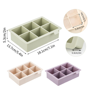 Lot <span class=keywords><strong>de</strong></span> 3 moules à glaçons en silicone <span class=keywords><strong>de</strong></span> grande taille avec couvercle amovible anti-fuite, bac à glaçons carré et sans BPA pour les cocktails - Product Image 4