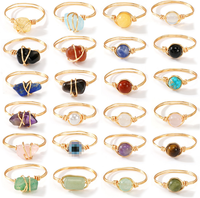 Bague en laiton pour femme, ornée de pierres naturelles, cristaux de guérison, bijoux, vente chaude