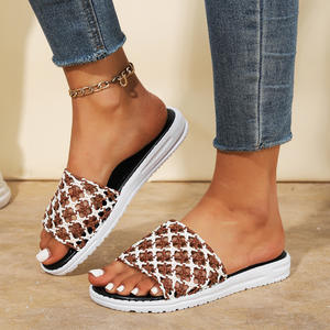 Sandales plates à bout rond avec blocs de couleur <span class=keywords><strong>creux</strong></span> pour femmes, nouvelle collection, décontractées, confortables, polyvalentes, à une seule sangle, antidérapantes - Product Image 2