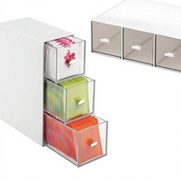 Organisateur de bureau empilable en plastique ABS à 3 tiroirs, bacs de rangement rectangulaires, porte-sachets de thé, porte-sachets de sucre, boîte à cosmétiques, boîte à maquillage