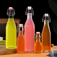 Bouteille en verre transparente à fermeture à pression de 250 ml, 500 ml, 1000 ml, avec bouchon en silicone en acier inoxydable, réutilisable, pour boissons énergisantes