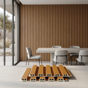 Panneau mural cannelé pour salle à manger, système de lambris pleine hauteur en WPC, insonorisant et étanche, idéal pour les espaces modernes à concept ouvert - Product Image 1