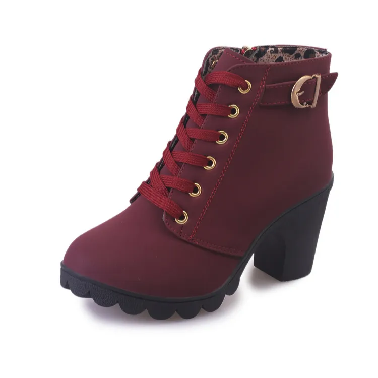 2022 new fashion casual thick-heeled short boots women's lace-up round-toe frosted thick-heeled Martin boots
