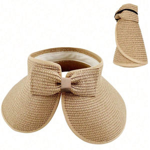 Cappello da spiaggia estivo da donna a tesa larga arrotolabile protezione ultravioletta materiale in carta naturale per erba pieghevole da viaggio visiera per la pesca - Product Image 1
