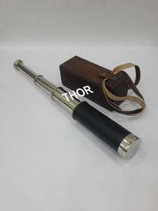 Telescopio náutico de latón de mano Vintage, diseño de cuero negro cromado con caja de cuero marrón, categoría telescopios y binoculares - Product Image 2