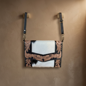 Western Genuine Leather Lady Fashion Women's Crossbody <b>Bag</b> Floral Embroidery Brown White Design Single Adjustable <b>Strap</b> Daily - Product Image 3