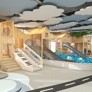 Aire de jeux intérieure en bois personnalisée pour enfants, maison dans les arbres avec toboggans pour les zones de jeux commerciales - Product Image 1