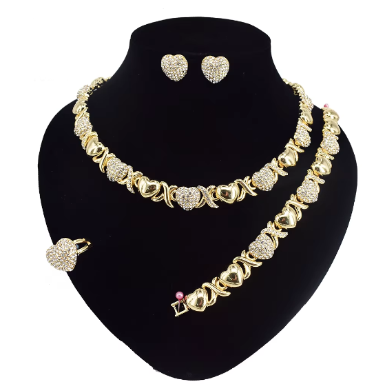 Gold Plated Alloy Women's Necklace Bracelet Set for Wedding Engagement Anniversary Parties Gifts