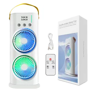Vibrant RGB Lighting Triple Mist Nozzles Remote Control Access Twin Air Cooler Fan Combo with Triple Spray Holes