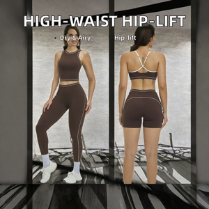 High Waist Yoga Set <b>Seamless</b> Quick Dry Breathable 2 Piece Workout Outfit Cross Back Sports Bra <b>Shorts</b> - Product Image 2