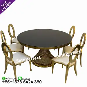Ensemble Tables et chaises de banquet d'hôtel de luxe à bas prix Table de mariage ronde en acier inoxydable de luxe pour événements