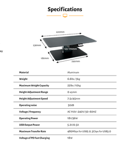 Idock nhà văn phòng Máy tính để bàn có thể điều chỉnh đèn chơi game máy tính LED Monitor Riser đứng với USB Hub - Product Image 6