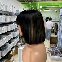 Perruque Bob Droite en Cheveux Humains avec Frange, Perruque Bob Lace Front 13x4, Cheveux Vierges Alignés, Mèches, Vente en Gros pour Revendeurs