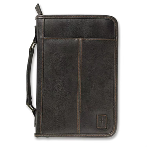 Funda de Biblia de Cuero con Diseño de Cruz Grabada, Color Marrón Oscuro, con Cierre de Cremallera - Product Image 1