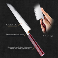 Set Pisau Dapur Chef Jepang Grandsharp Handmade 5 Lapis Baja Karbon Tinggi dengan Gagang Kain Tembaga Resin Merah