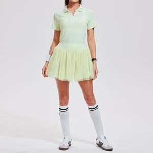 Benutzer definiertes Logo Damen Color Blocking Kurzarm Polo Kragen Falten Falten rock Golf Tennis Wear Set für den Sommer - Product Image 6