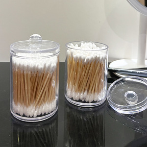 Petite boîte de rangement ronde en plastique PS transparent pour cotons-tiges et disques démaquillants, avec couvercle anti-poussière pour bureau. - Product Image 5