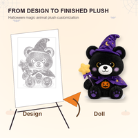 Peluche d'Halloween personnalisée en forme d'ours, jouet en peluche doux, poupée magique avec chapeau de sorcière, badge citrouille, baguette magique, décorations, faible MOQ, support OEM ODM