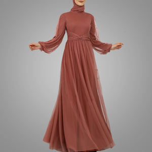 Robes de soirée à manches longues pour filles musulmanes sexy, style marocain, abaya élégante, design à gros perles, vêtements islamiques - Product Image 3