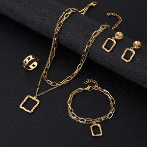 ชุด4ชิ้นสแตนเลสสตีลใหม่ชุบทอง18K ชุดเครื่องประดับต่างหูสร้อยคอปราศจากการเสื่อมเสีย - Product Image 4