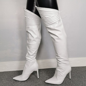 Bottes hautes sexy pour femmes, taille 47, couleur unie, blanches, avec fermeture éclair arrière, talon aiguille, bout pointu, bottes longues jusqu'au cuisse - Product Image 4