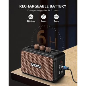 Lekato Mini Guitar <b>Amplifier</b> 5W Bluetooth Rechargeable Electric Guitar Amp Dual <b>Speakers</b> Brown - Product Image 3