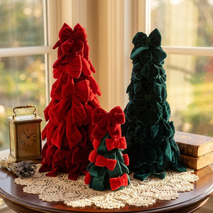 YUELIAN Vente en gros de mini sapins de Noël en tissu velours rouge et vert, sapin de Noël de table, fournisseur de décorations de Noël - Product Image 2