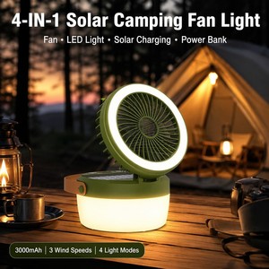 Ventilador de Camping Solar 3 en 1 con Linterna y Banco de Energía, Luz LED Plegable Portátil Recargable por USB, Ventilador Colgante para Tienda de Campaña, Resistente al Agua - Product Image 2