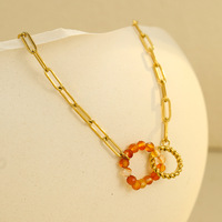 Bracelet en acier inoxydable avec fermoir trombone, perles double anneau en pierre naturelle multicolores, bijoux de mode étincelants, cadeau
