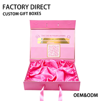 Boîte cadeau rigide de luxe rose personnalisée avec rabat magnétique, insert en tissu satiné, solution d'emballage complète pour ensemble de soins de la peau