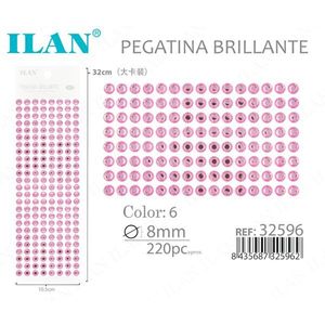 Ilan Adesivi Brillanti 8mm con Strass Rosa, Confezione Grande da 220 Pezzi - Product Image 3