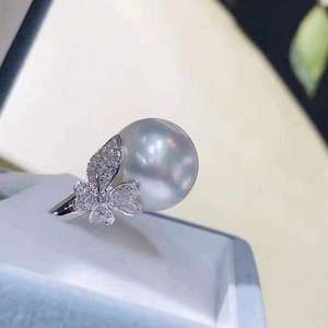 แหวนเงินแท้ S925 อุปกรณ์เสริมสำหรับทำเครื่องประดับ DIY พร้อมลูกปัดกลมขนาด 9-10 มม. รุ่น 10172 แหวนซ่อนไข่มุกสำหรับเครื่องประดับมุก - Product Image 3