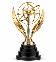 Trophée sportif en alliage de zinc Pinion, avec ailes dorées sur un tige argentée, couronne orbitale, écologique, poli, pour cadeaux promotionnels
