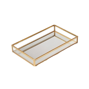 Gold <b>Mirrored</b> Glass Storage <b>Tray</b> Decorative Perfume Jewelry Organizer Single Modern Luxury Portable Food Living Room - Product Image 1
