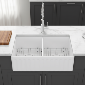 Fregadero Doble de Cerámica Blanca para Cocina Estilo Farmhouse, 33 Pulgadas, Instalación en Encimera, Acabado Mate - Product Image 2