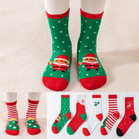 Vente en gros de chaussettes de Noël en coton à rayures rouges Happy New Year pour enfants