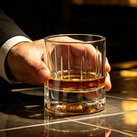 Verre à whisky classique à rayures verticales de 240 ml, à base épaisse, sans plomb, écologique