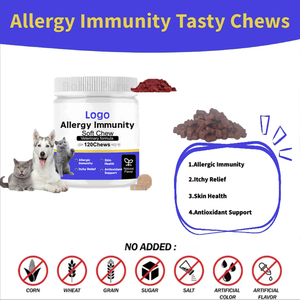 Alivio de alergias Masticables suaves para gatos, Suplementos de Salud de la piel antipicazón de sabor natural para mascotas, Soporte de inmunidad contra alergias