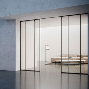 Porte coulissante en verre en alliage d'aluminium mince, fonctionnement à glissière, deux vantaux, transformation des espaces, portes suspendues, séparateurs de pièces, chambre principale - Product Image 3
