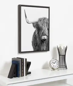 Highland Cow Schwarz-Weiß-Porträt Gerahmte Leinwand von Amy Peterson Grey Adora ble Wall Decor für Wohnzimmer