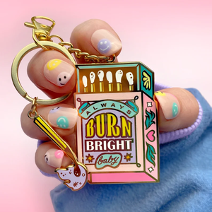 Wholesale Burn Bright Cartoon Match Box Metal Craft Keychains With Custom Logo Alloy Hard Enamel Keyring for Bag Accessories