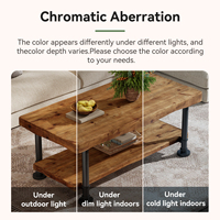 Table basse rectangulaire style ferme en bois massif à 2 niveaux avec bord naturel et pieds en métal, table d'appoint basse pour salon, mobilier de maison