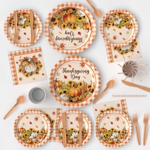 Ensemble de vaisselle pour Thanksgiving, assiettes jetables pour <span class=keywords><strong>la</strong></span> fête de <span class=keywords><strong>la</strong></span> gratitude de <span class=keywords><strong>la</strong></span> récolte d'automne - Product Image 5