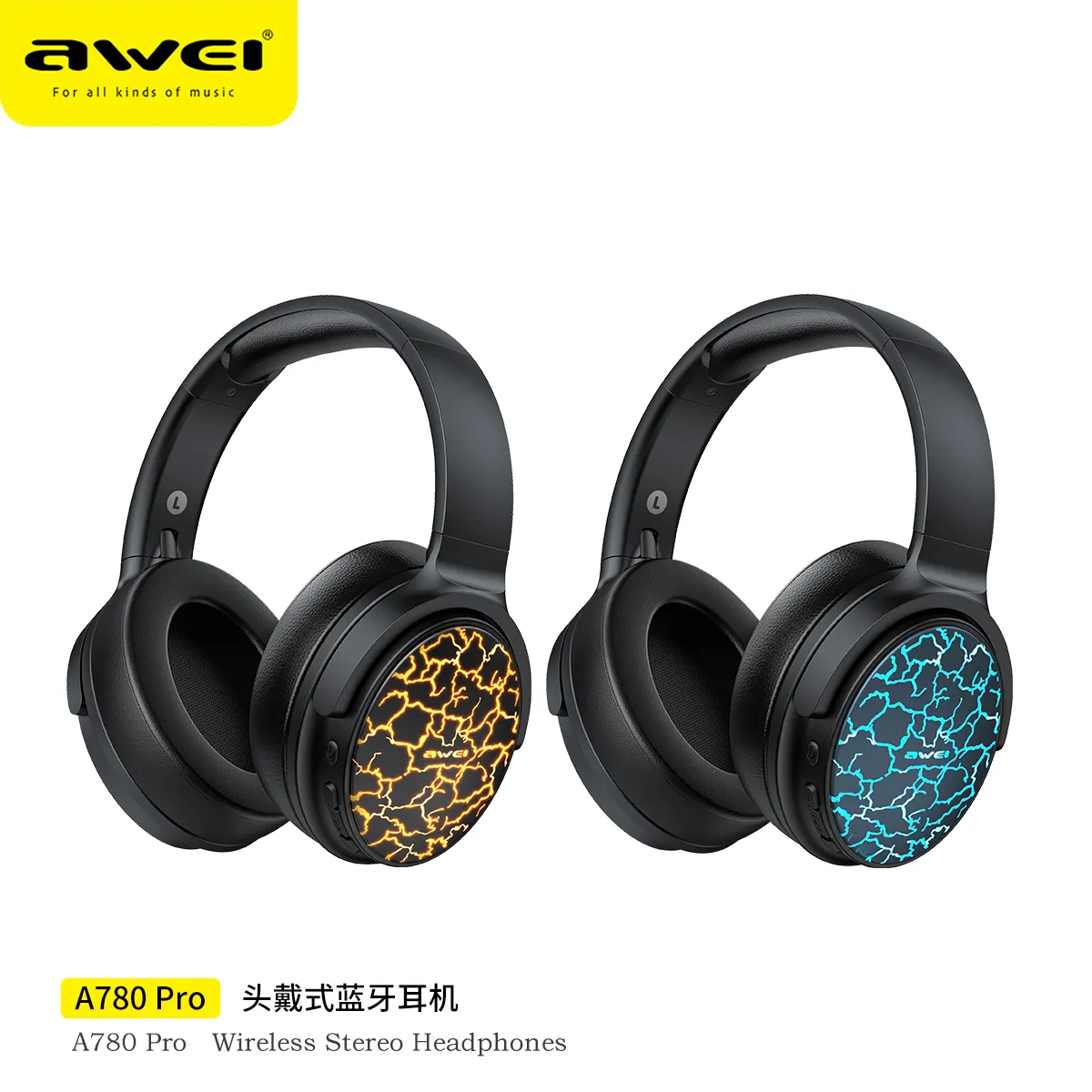 2023 Awei A780 Pro New Bluetooth Gaming Headset Headphones Wireless Headphone Bluetooth 5.3 With RGB Lights