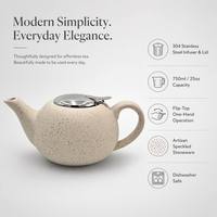 Théière en céramique 750 ml avec infuseur en acier inoxydable 304, théière en pierre mouchetée avec couvercle à rabat et filtre, ensemble cadeau pour le thé en vrac