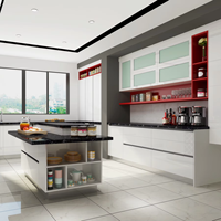Meubles de cuisine de luxe sans poignées, style moderne italien minimaliste, en bois grainé, modulaires