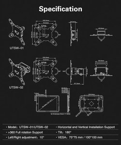 Montaje en pared con inclinación de UTSW-02E10, 7-10 pulgadas - Product Image 3