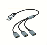 Adaptador 4 en 1 Tipo-C/USB-A a 3 USB Hembra con Carga Rápida PD, Transmisión de Datos, Base para Computadora, Unidad Flash USB