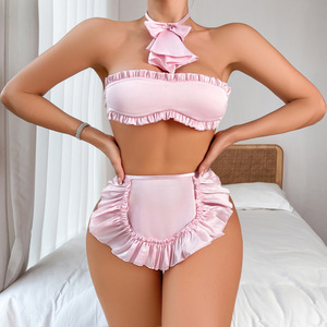 Nouvelle Lingerie Japonaise Sexy 2026 – Ensemble 4 Pièces pour Femme : <span class=keywords><strong>Soutien</strong></span>-<span class=keywords><strong>Gorge</strong></span> Cache-Cœur, Bretelles et String avec Collier – Style Mignon - Product Image 1