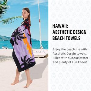 Telo Mare Oversize in Microfibra Anti-Sabbia ad Asciugatura Rapida con Stampa Tramonto e Palme Tropicali, Personalizzabile per Viaggi, Piscina e Spiaggia - Product Image 3